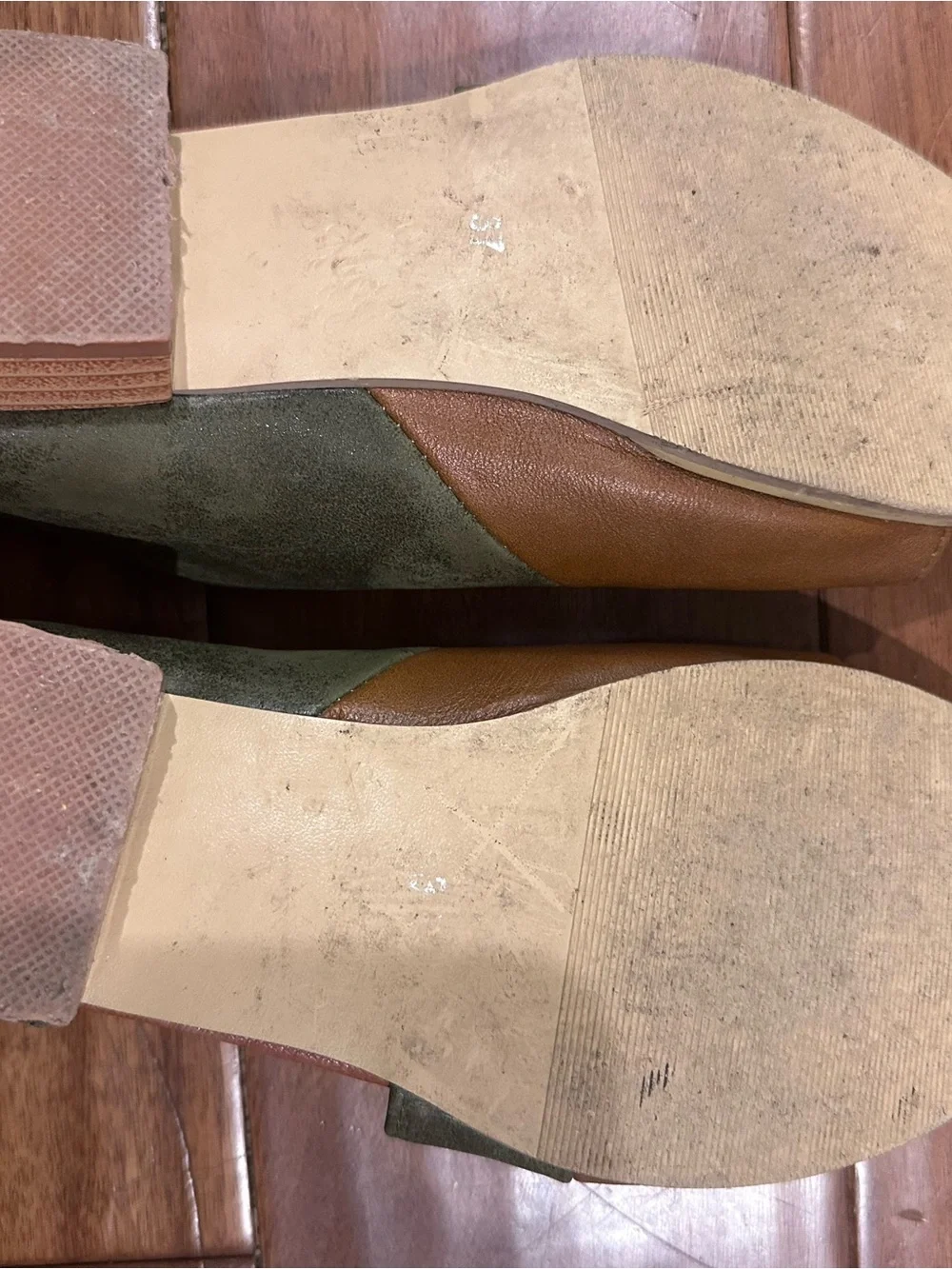 Women's Olive Green and Tan Slide Sandals